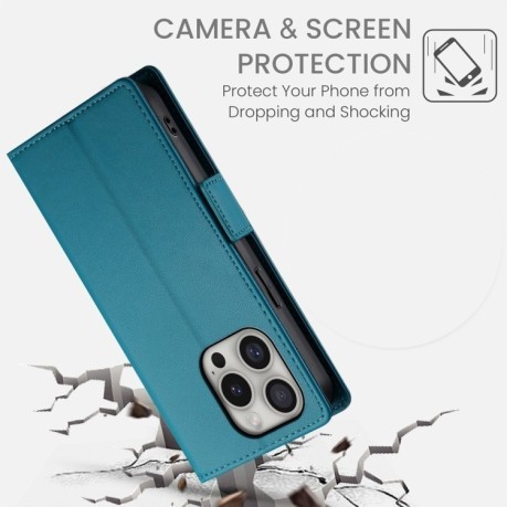 Чехол-книжка Side Buckle Magnetic Frosted Leather для iPhone 16 Pro - синий