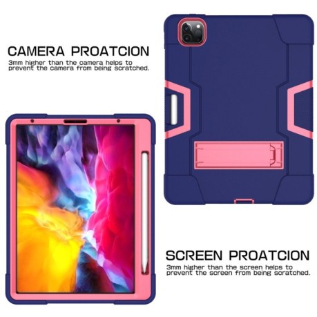 Противоударный чехол с подставкой Color Robot на iPad Pro 11  (2020)/Pro 11 2018- темно-синий с розово-красным