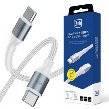 Оригинальный кабель 3mk Protection Hyper Cable N-SERIES USB-C — USB-C 2 м QC 3 20V/5A 100W— белый