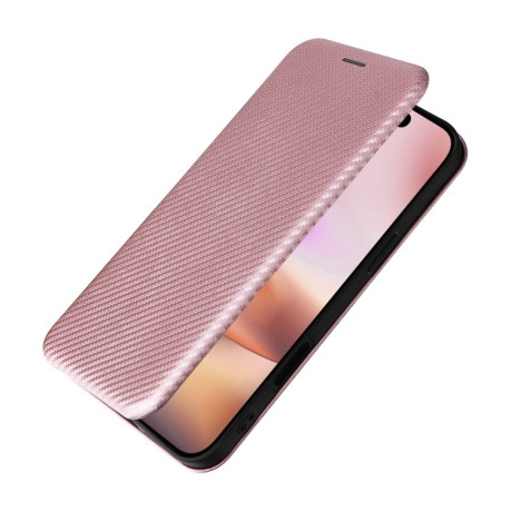Чехол-книжка Carbon Fiber Texture на iPhone 16 - розовый