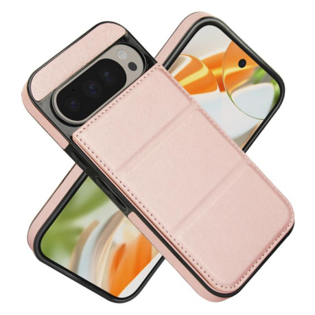 Протиударний чохол Tri-fold Holder Leather Phone Case with Card Slot для Google Pixel 9 / 9 Pro - рожеве золото