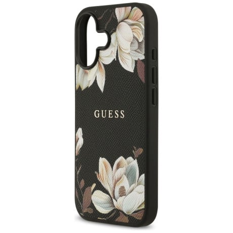 Оригинальный чехол Guess Grained Flowers Classic Logo с MagSafe на iPhone 17 - black