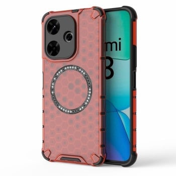 Противоударный чехол Honeycomb Magnetic Ring Shockproof на  Redmi 13 4G Global - красный