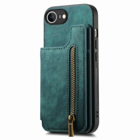 Протиударний чохол Retro Painted Zipper Wallet для iPhone 16e - зелений