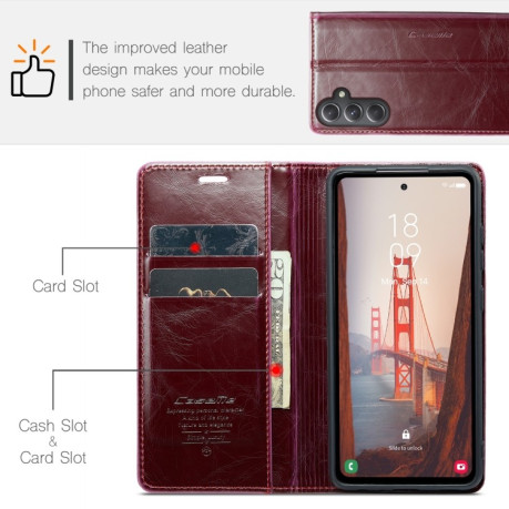 Кожаный чехол-книжка CaseMe 003 Series с магнитной крышкой на Samsung Galaxy S23 FE - красный