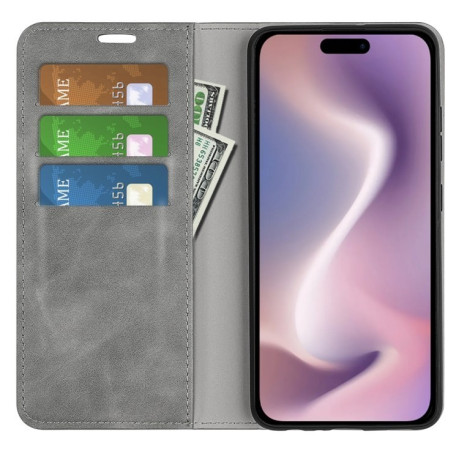 Чохол-книжка Retro Skin Feel Business Magnetic на iPhone 16 - сірий