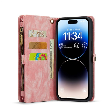 Чехол-кошелек CaseMe 008 Series Zipper Style на iPhone 15 Pro Max - розовый