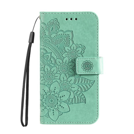 Чехол-книжка 7-petal Flowers Embossing для Xiaomi Redmi 14C 4G/Poco C75/Redmi A4 5G - зеленый
