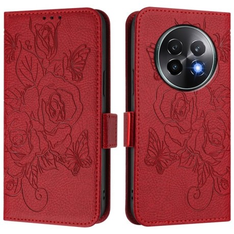 Чехол-книжка Embossed Rose RFID Anti-theft Leather для Realme 13+ 5G/13 Pro 5G/13 Pro+ - красный