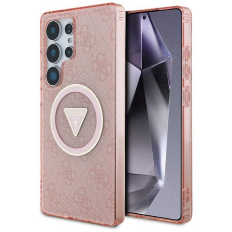 Оригінальний чохол Guess 4G Glitter Triangle Buttons для Samsung Galaxy S25 Ultra - pink