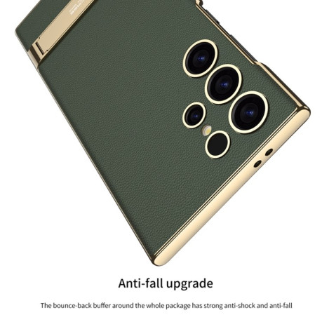 Противоударный чехол GKK Triumph Ultra-Thin Plain Leather для Samsung Galaxy S24 Ultra 5G - зеленый