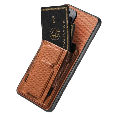 Противоударний чехол Carbon Fiber Card Bag для Xiaomi Poco F7 Ultra - коричневий