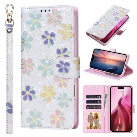 Чехол-книжка Bronzing Painting RFID для iPhone 16 Pro Max - Flower