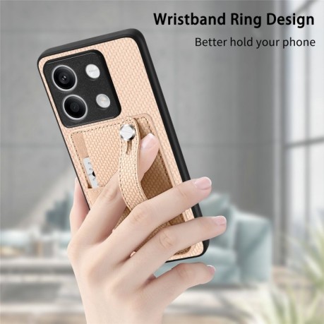 Противоударный чехол Wristband Kickstand Card для Xiaomi Redmi Note 13 - коричневый