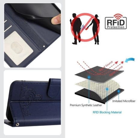 Чехол-книжка с тиснением Cat Rat защитой от сканирования RFID на OnePlus Nord 4 5G - синий