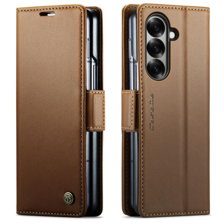 Чехол-книжка CaseMe 023 Butterfly Buckle Litchi Texture RFID Anti-theft Leather для Samsung Galaxy Fold 7 - коричневый