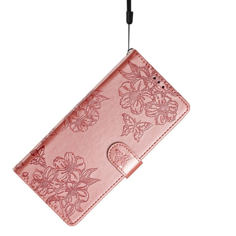 Чехол-книжка Cherry Blossom Butterfly Skin Feel Embossed на Motorola Edge 50 5G - золото