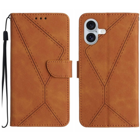 Чехол-книжка Stitching Embossed Leather для iPhone 16 Plus - коричневый