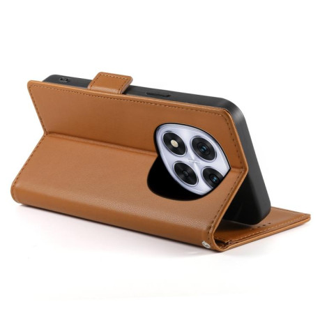 Чехол-книжка Side Buckle Magnetic Frosted Leather для Xiaomi Redmi Note 14 Pro 4G - коричневый