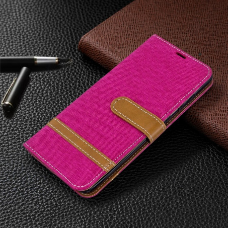 Чехол-книжка Color Matching Denim Texture на Samsung Galaxy S20 -пурпурно-красный