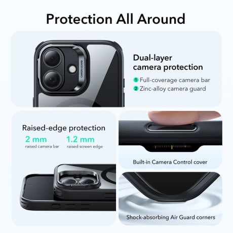 Оригинальный чехол ESR Classic Hybrid с подставкой Kickstand и с MagSafe на iPhone 17 - Clear Black