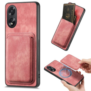 Противоударный чехол Retro Leather Card Bag Magnetic для OPPO A38 4G / A18 4G - розовый