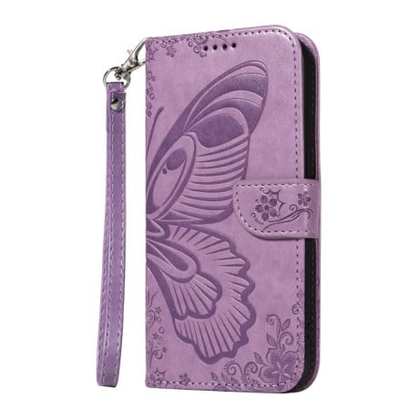 Чехол-книжка Swallowtail Butterfly Embossed Leather на Samsung Galaxy A07 5G - фиолетовый