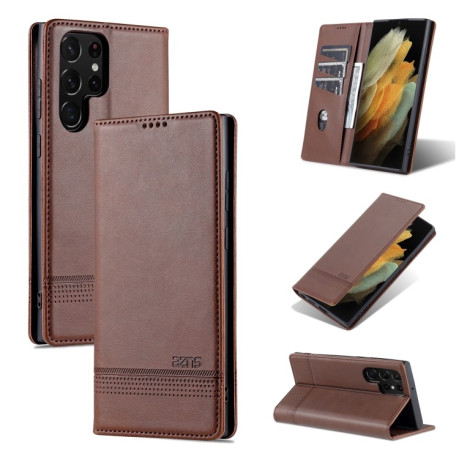 Чехол-книжка AZNS Magnetic Calf на Samsung Galaxy S22 Ultra 5G - темно-коричневый