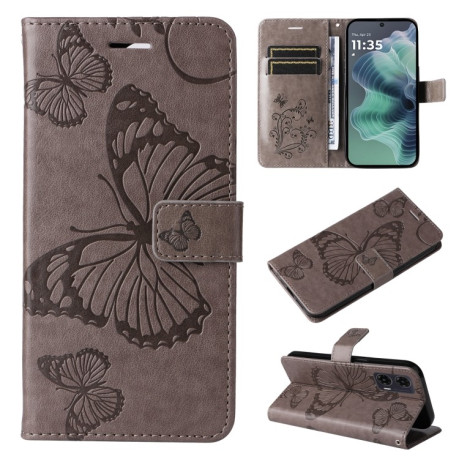 Чехол-книжка Embossed Butterfly для Motorola Moto G35 - серый