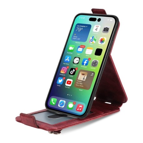 Флип-чехол Zipper Wallet Vertical для iPhone 15 Pro Max - красный