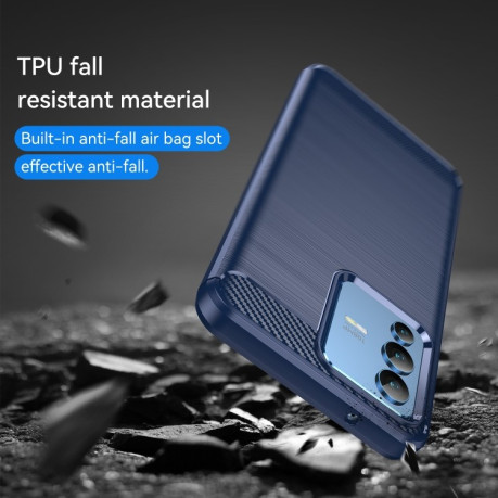 Противоударный чехол Brushed Texture Carbon Fiber на Vivo V23 5G - синий