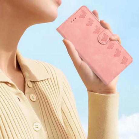 Чехол-книжка Seven Butterflies Embossed Leather для Motorola Edge 50 5G - розовый