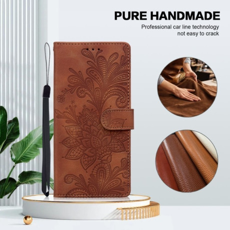 Чехол-книжка  Lace Floral Embossed Magnetic Buckle на Xiaomi Redmi Note 14 4G / 5G - коричневый