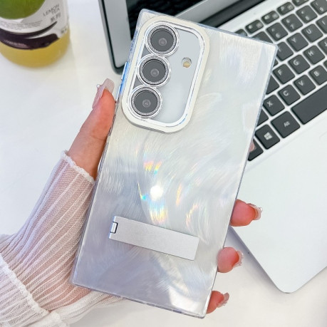 Противоударный чехол Plating Glitter Texture TPU with Lens Film для Samsung Galaxy A36 5G - White Feather Yarn