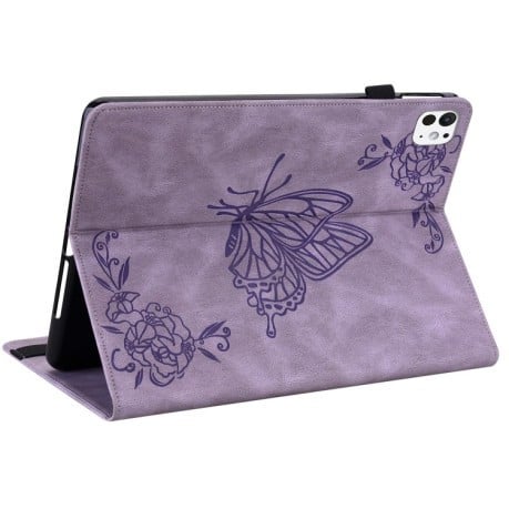 Чохол-книга Butterfly Flower Embossed Leather на iPad Pro 11 2024 - фіолетовий