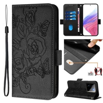 Чехол-книжка Embossed Rose RFID Anti-theft Leather для Realme GT 7 Pro 5G - черный