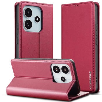 Чехол-книжка LCIMEEKE LC-001 Series для Xiaomi Redmi Note 14 4G 164.84mm - червоний