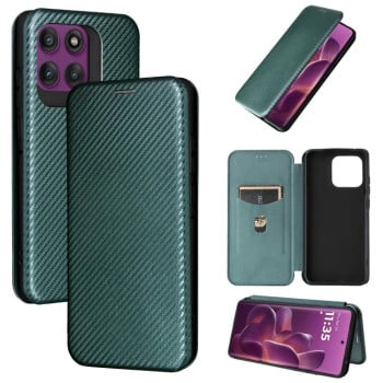 Чехол-книжка Carbon Fiber Texture на Motorola Edge 60 Pro - зеленый