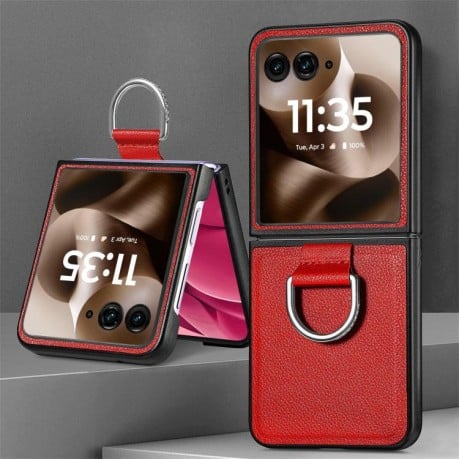 Противоударный чехол Litchi Texture на Motorola Razr 60 Ultra - красный