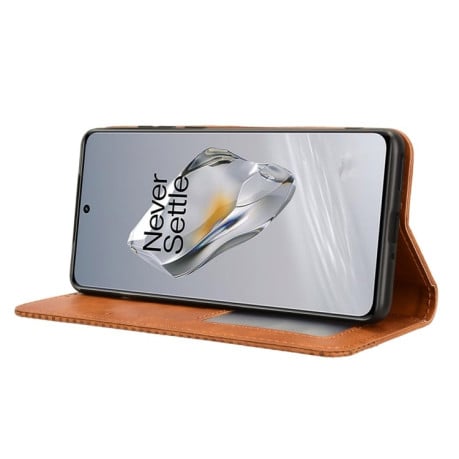 Чехол-книжка Magnetic Buckle Retro Crazy Horse Texture на OnePlus 12 - коричневый