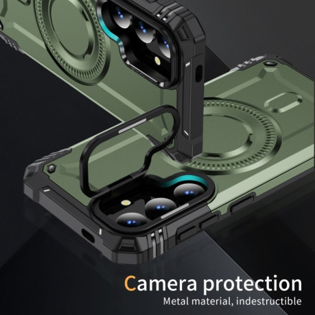 Протиударний чохол MagSafe Lens Holder PC Hybrid TPU  для Samsung Galaxy S25+ 5G - зелений