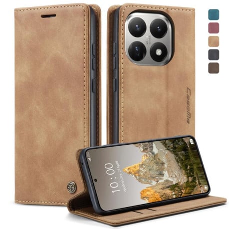 Чехол-книжка CaseMe-013 многофункциональный с кармашком на карт на Xiaomi 15T - коричневый