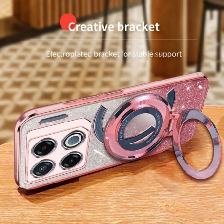 Противоударный чехол Plated Gradient Glitter Round Holder для Infinix GT 20 Pro - голубой