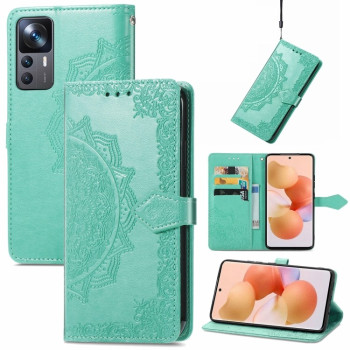 Чохол-книжка Lucky Clover Halfway Mandala Embossing Pattern на Xiaomi 12T/12T Pro/Redmi K50 Ultra - зелений