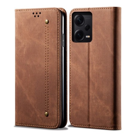 Чохол-книжка Denim Texture Casual Style на Xiaomi Redmi Note 12 Pro 5G - коричневий