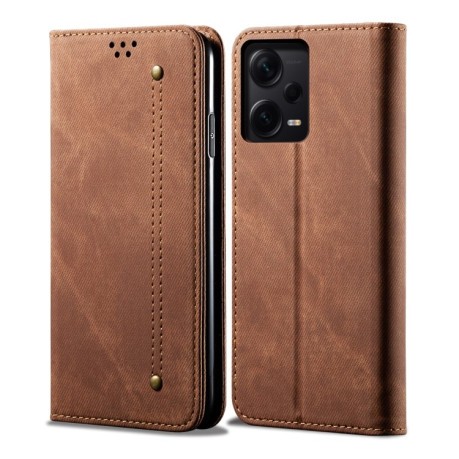 Чехол книжка Denim Texture Casual Style на Xiaomi Redmi Note 12 Pro+ - коричневый