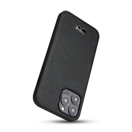 Противоударный чехол Fierre Shann Leather для  iPhone 14 Pro - черный