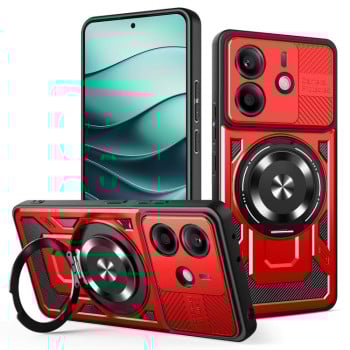 Ударозащитный чехол Transparent MagSafe Magnetic Rotating Ring Holder на Xiaomi Redmi Note 14 4G 164.84mm - червоний