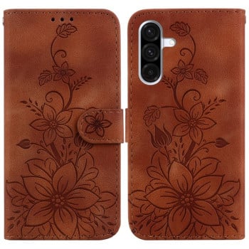 Чехол-книжка с тиснением Lily и магнитной застежкой на Samsung Galaxy A36 5G / A56 5G - коричневый