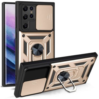 Противоударный чехол Camera Sliding для Samaung Galaxy S22 Ultra 5G - золотой